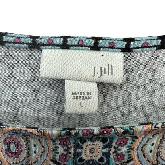 J Jill Boho Tunic Top Blue Floral Paisley Mixed Print‎ Womens Size L Pullover - Picture 2 of 8
